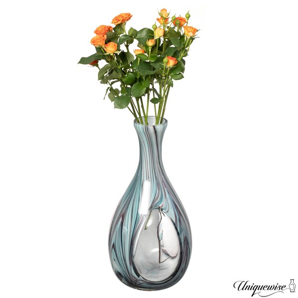 Uniquewise 16-Inch Multitone Glass Table Vase in Blue Hue - Minimalist, Decorative Boho Vase with Rustic - QI004736