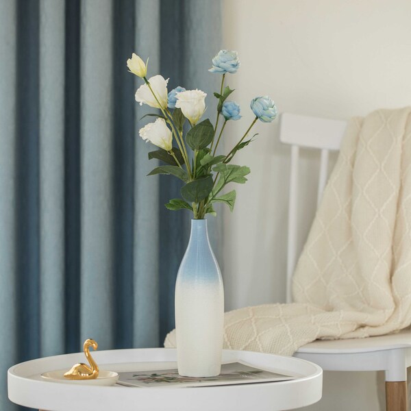 Uniquewise 9.5 Inch Modern Decorative Ceramic Table Vase Ripped Design Bottle Shape Flower Holder, White - QI004356.WT