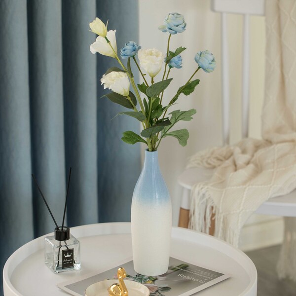 Uniquewise 9.5 Inch Modern Decorative Ceramic Table Vase Ripped Design Bottle Shape Flower Holder, White - QI004356.WT