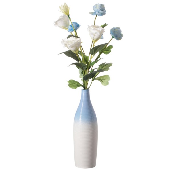 Uniquewise 9.5 Inch Modern Decorative Ceramic Table Vase Ripped Design Bottle Shape Flower Holder, White - QI004356.WT