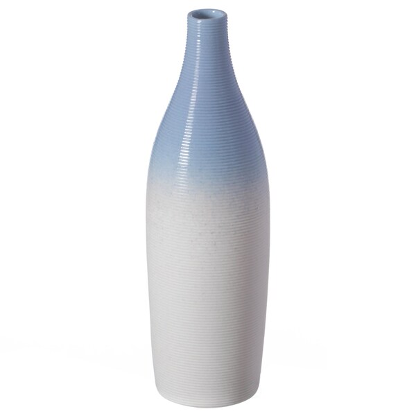 Uniquewise 9.5 Inch Modern Decorative Ceramic Table Vase Ripped Design Bottle Shape Flower Holder, White - QI004356.WT