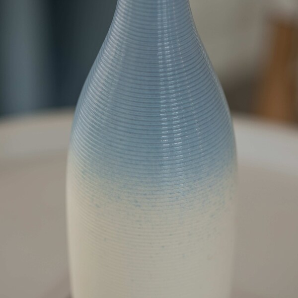 Uniquewise 9.5 Inch Modern Decorative Ceramic Table Vase Ripped Design Bottle Shape Flower Holder, White - QI004356.WT