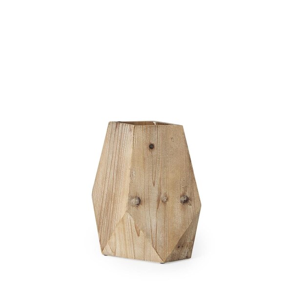 Palacedesigns 11 in. Natural Brown Stain Geometric Wooden Vase - PA3102643