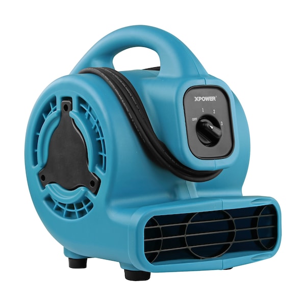 Xpower 600 CFM Multi-Purpose Mini Mighty Air Mover, Utility Fan, Dryer, Blower - P-80-BLUE