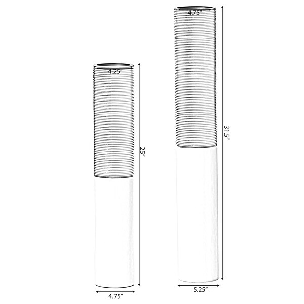 Uniquewise Modern Tall Decorative White and Brown Ribbed Cylinder Floor Vase, PK 2 - QI004190.2