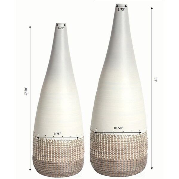Uniquewise Spun Bamboo and Coiled Seagrass Patterned Vase, White, PK 2 - QI003357W.2