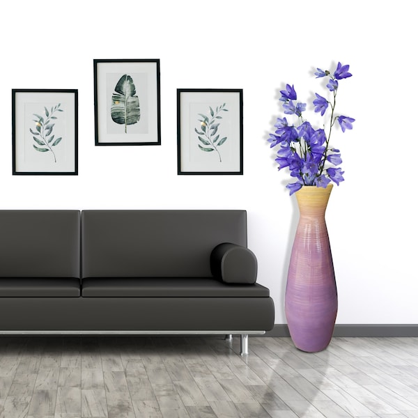 Uniquewise 31.5" Classic Bamboo Floor Vase Handmade, For Dining, Living, Entryway, Glossy Purple - QI003242.L.PUR