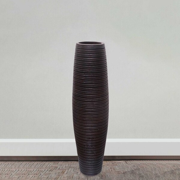 Uniquewise Brown Decorative Contemporary Mango Wood Ribbed Design Round Floor Vase, 30 Inch - QI004431.M