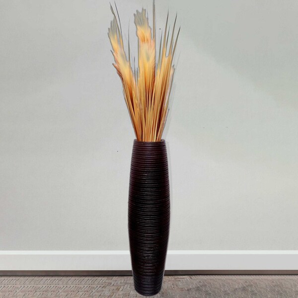 Uniquewise Brown Decorative Contemporary Mango Wood Ribbed Design Round Floor Vase, 30 Inch - QI004431.M