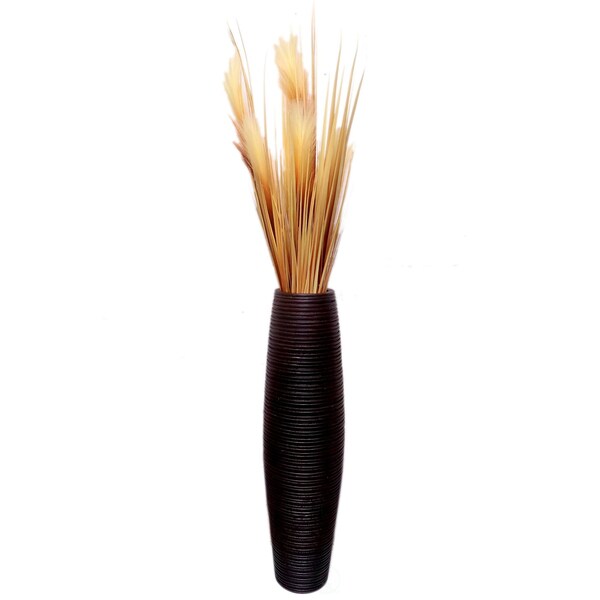 Uniquewise Brown Decorative Contemporary Mango Wood Ribbed Design Round Floor Vase, 30 Inch - QI004431.M