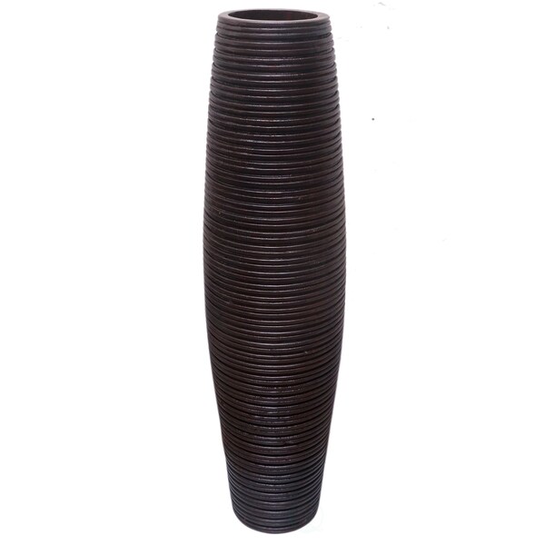 Uniquewise Brown Decorative Contemporary Mango Wood Ribbed Design Round Floor Vase, 30 Inch - QI004431.M