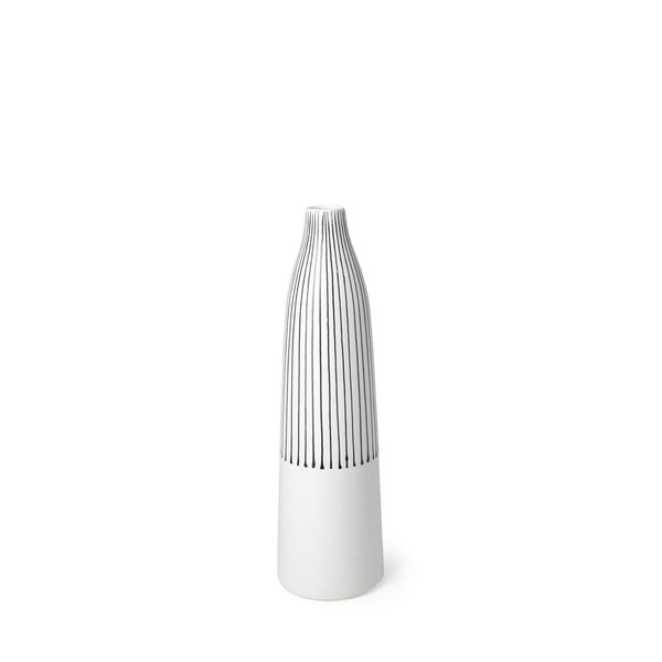 Palacedesigns 18 in. Black & White Pinstriope Narrow Ceramic Vase - PA3097173