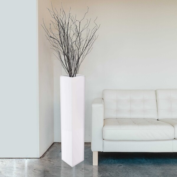 Uniquewise Tall Rectangular Wooden Modern Floor Vase, White 40 Inch - QI004184.L