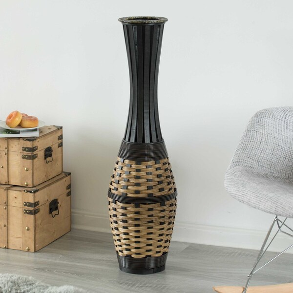 Uniquewise Elegant 34-inch-tall Trumpet Style Floor Vase - Bamboo Rope Accent, Brown Modern Statement Vase - QI004079