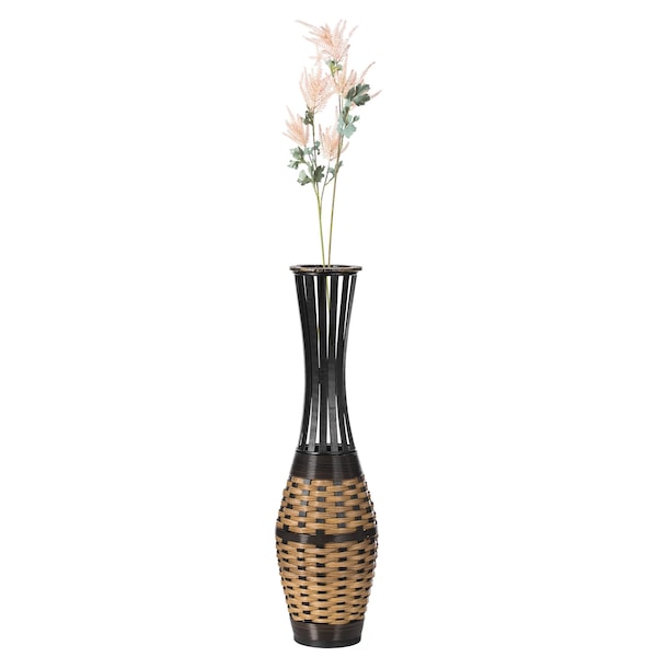 Uniquewise Elegant 34-inch-tall Trumpet Style Floor Vase - Bamboo Rope Accent, Brown Modern Statement Vase - QI004079