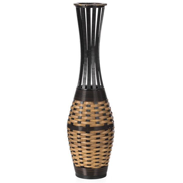 Uniquewise Elegant 34-inch-tall Trumpet Style Floor Vase - Bamboo Rope Accent, Brown Modern Statement Vase - QI004079