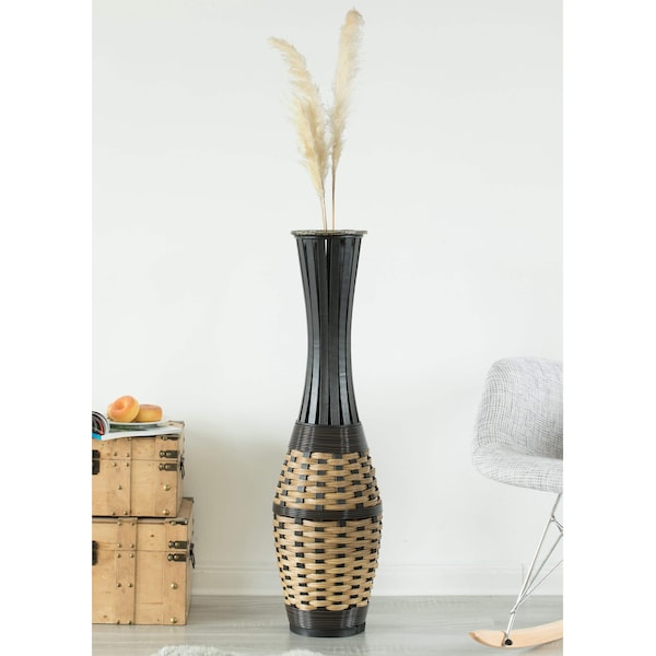 Uniquewise Elegant 34-inch-tall Trumpet Style Floor Vase - Bamboo Rope Accent, Brown Modern Statement Vase - QI004079