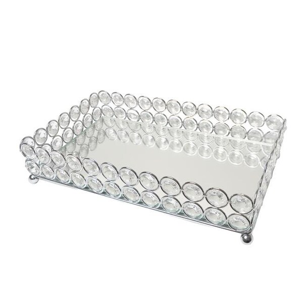 Elegant Garden Design Elegant Designs HG1010-CHR Elipse Crystal Decorative Mirrored Jewelry or Makeup Vanity Organizer Tray; Chrome - HG1010-CHR