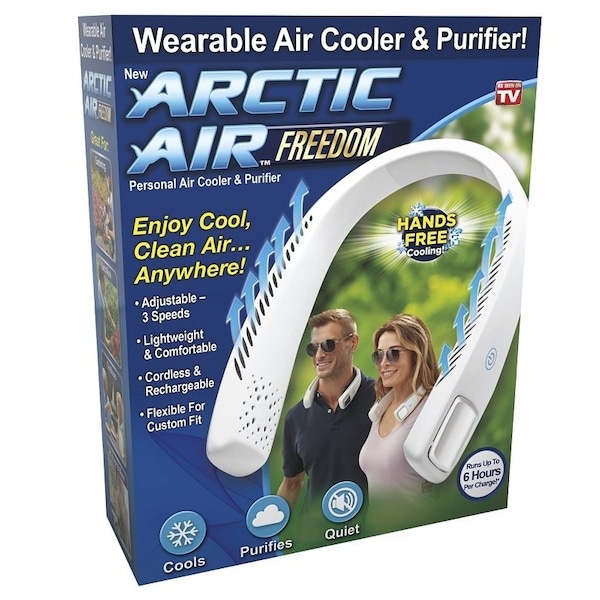 Arctic Air Wearable Air Cooler and Purifier, 3.7 V, 3-Speed, 1 cfm Air, White - AAFR-MC12/4