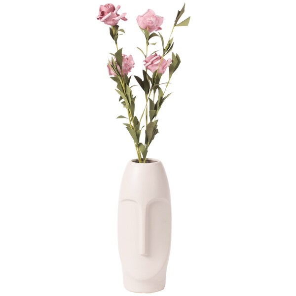 Fabulaxe 9.5 H Decorative Ceramic Abstract Face Modern Statue Sculpture Flower Centerpiece Vase, Bone White - QI004052.LGY
