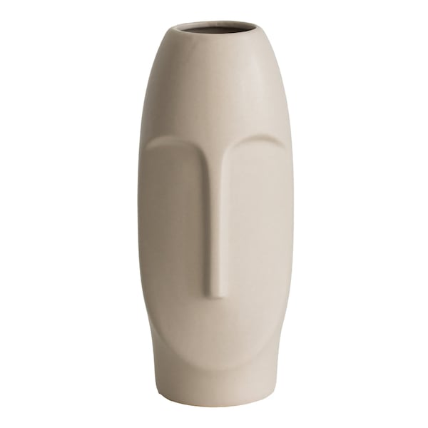 Fabulaxe 9.5 H Decorative Ceramic Abstract Face Modern Statue Sculpture Flower Centerpiece Vase, Bone White - QI004052.LGY