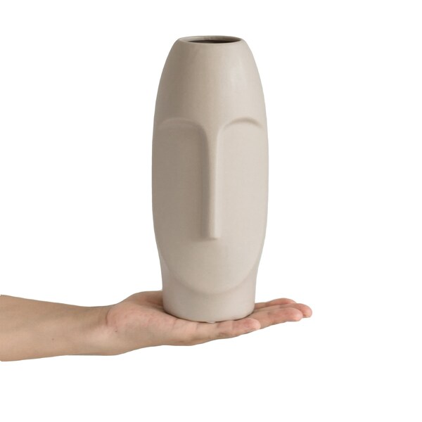 Fabulaxe 9.5 H Decorative Ceramic Abstract Face Modern Statue Sculpture Flower Centerpiece Vase, Bone White - QI004052.LGY