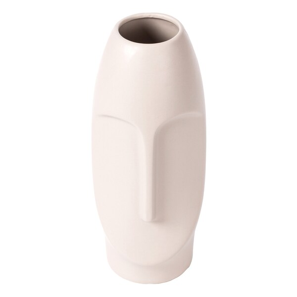 Fabulaxe 9.5 H Decorative Ceramic Abstract Face Modern Statue Sculpture Flower Centerpiece Vase, Bone White - QI004052.LGY