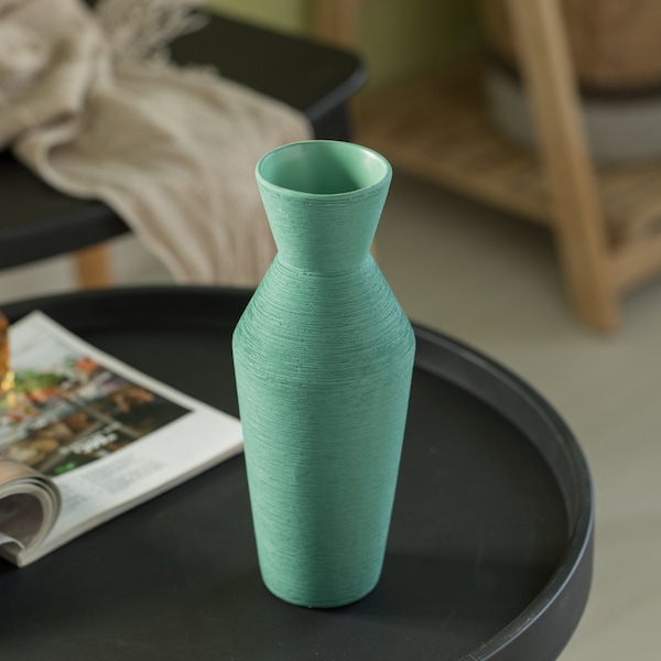 Uniquewise 10" H Decorative Ceramic Round Sharp Concaved Top Vase Centerpiece Table Vase Green, Large - QI004346.L