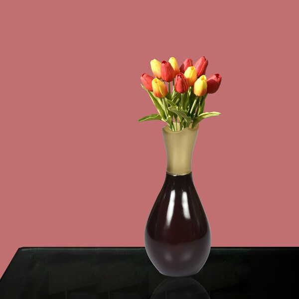 Uniquewise Aluminium-Casted Modern Decorative Flower Table Vase, Two Tone Brown and Gold 6.75 Inch - QI004134.S