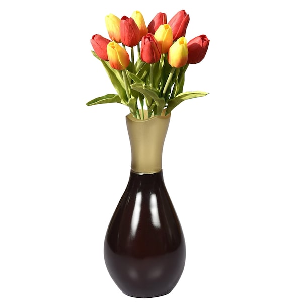 Uniquewise Aluminium-Casted Modern Decorative Flower Table Vase, Two Tone Brown and Gold 6.75 Inch - QI004134.S