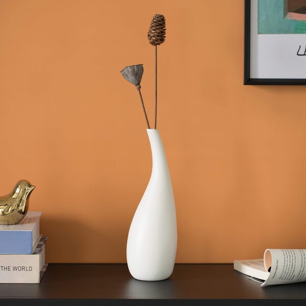 Uniquewise White Contemporary Unique Teardrop Shaped Ceramic Table Vase Flower Holder, 10 Inch - QI004367.M
