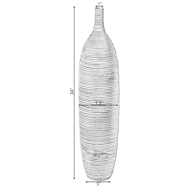 Uniquewise Modern Decorative Bottle Shape White Floor Vase Ribbed Design, 34 Inch - QI004177.M