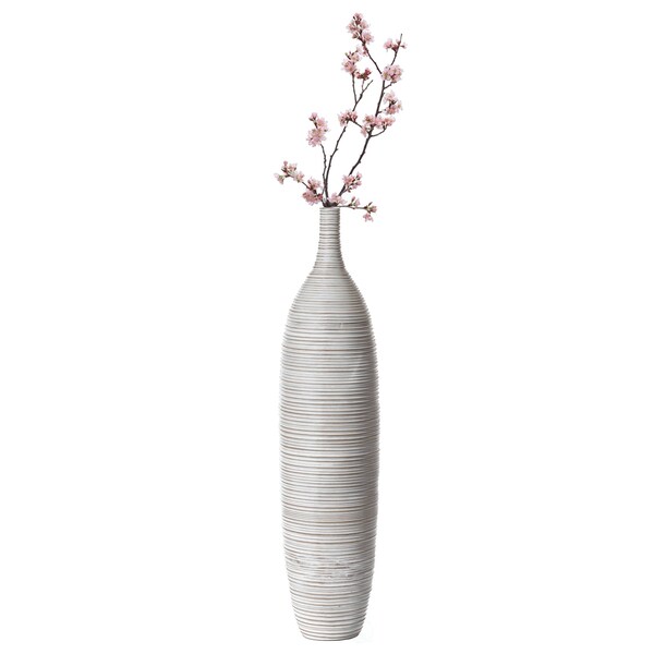 Uniquewise Modern Decorative Bottle Shape White Floor Vase Ribbed Design, 34 Inch - QI004177.M