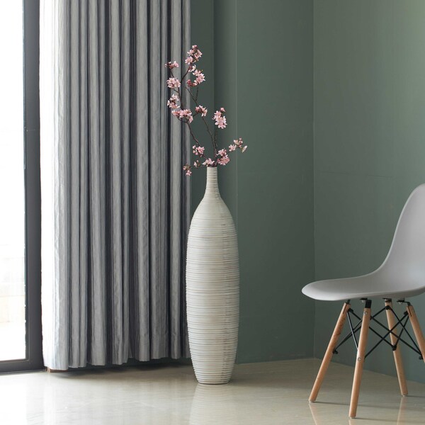 Uniquewise Modern Decorative Bottle Shape White Floor Vase Ribbed Design, 34 Inch - QI004177.M