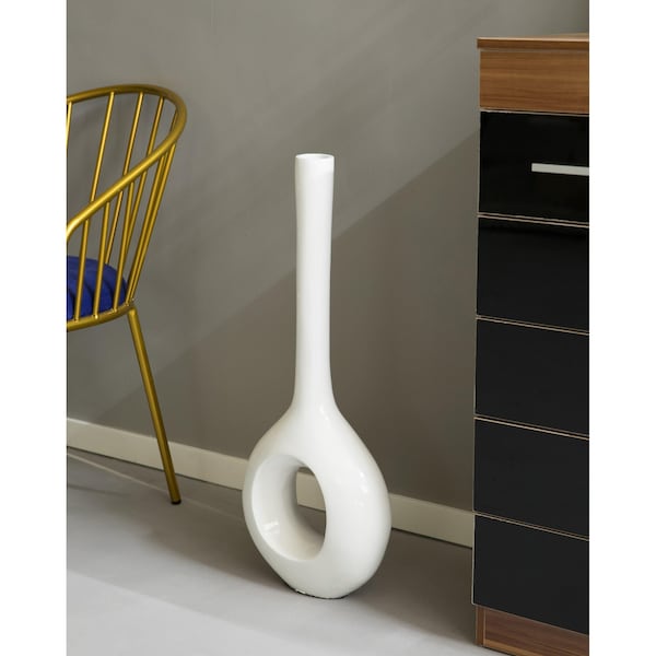 Uniquewise Tall Narrow White Fiberglass Modern Floor Hole Vase 28 Inch - QI003692L.WT