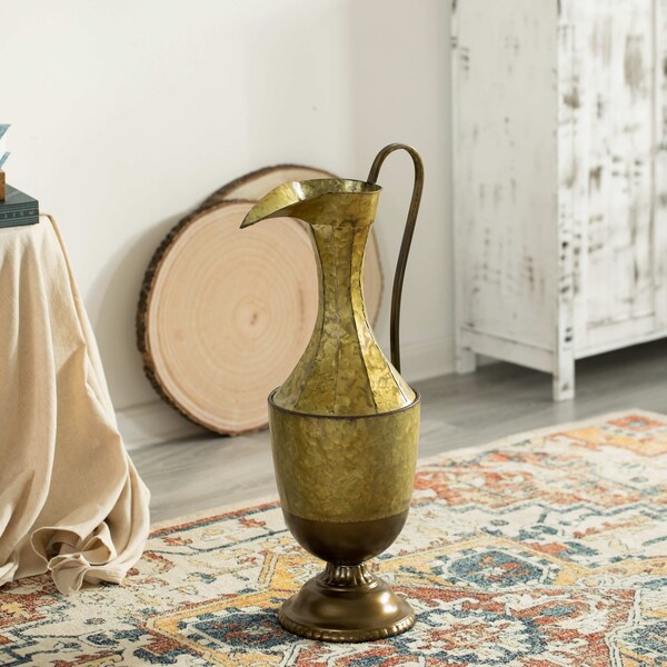 Uniquewise Antique Style 1 Handle Metal Jug Floor Vase for Entryway, Living Room or Dining Room, Large - QI004441.L
