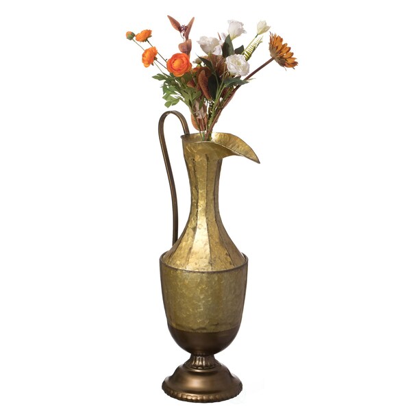Uniquewise Antique Style 1 Handle Metal Jug Floor Vase for Entryway, Living Room or Dining Room, Large - QI004441.L