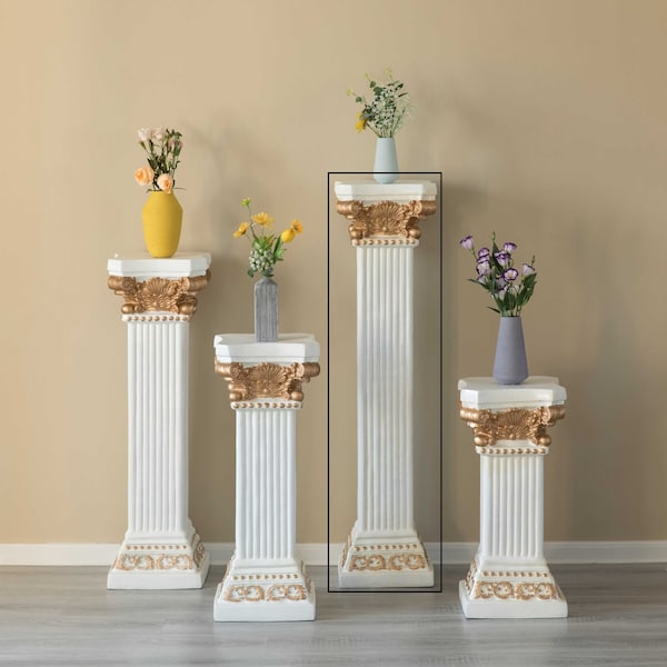 Uniquewise Fiberglass White Plinth Roman Column Ionic Piller Pedestal Vase Stand - Photography Props - 49 Inch - QI004125-49