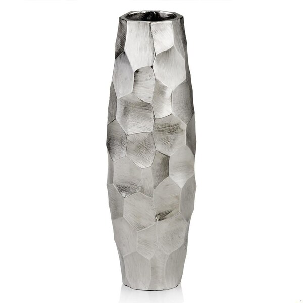 Homeroots HomeRoots 354637 4 x 4 x 14 in. Rough Silver Facetado Barrel Vase - 354637