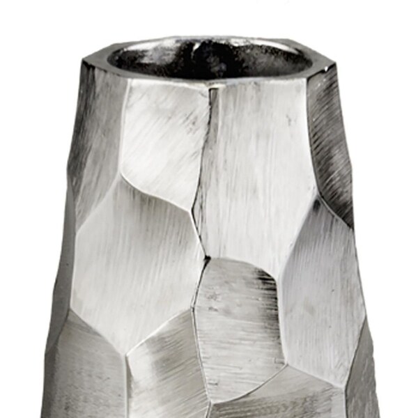 Homeroots HomeRoots 354637 4 x 4 x 14 in. Rough Silver Facetado Barrel Vase - 354637