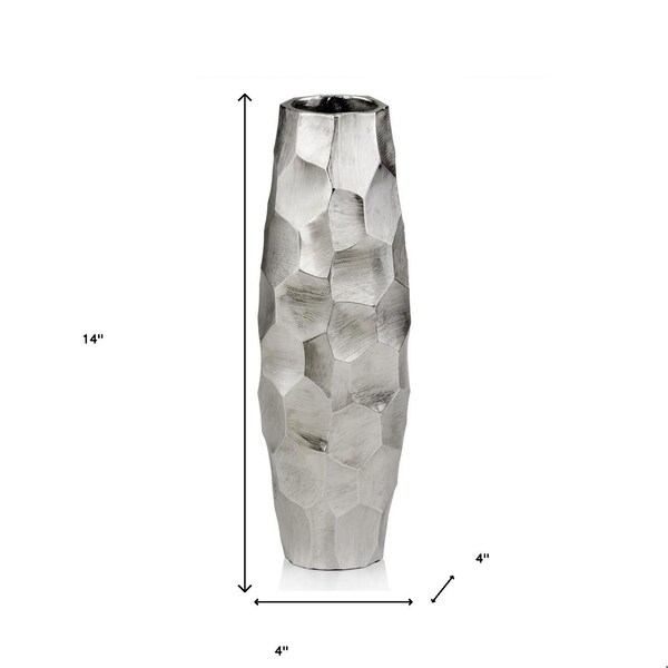 Homeroots HomeRoots 354637 4 x 4 x 14 in. Rough Silver Facetado Barrel Vase - 354637