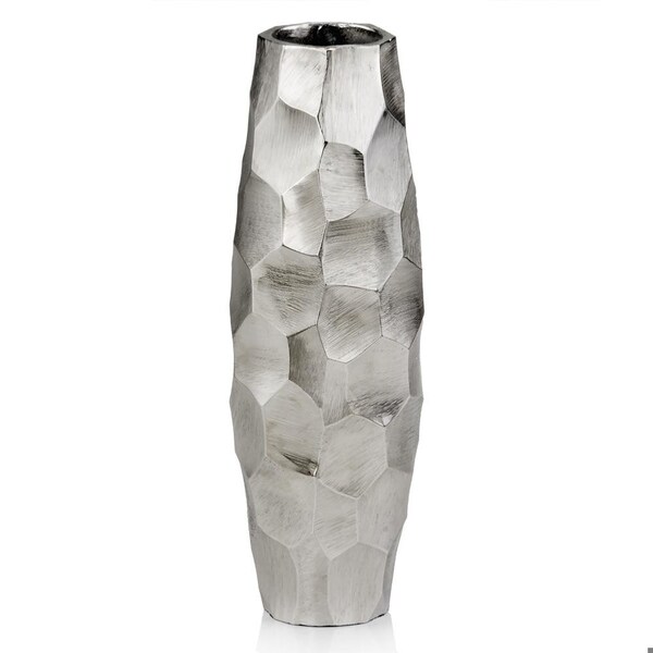 Homeroots HomeRoots 354637 4 x 4 x 14 in. Rough Silver Facetado Barrel Vase - 354637