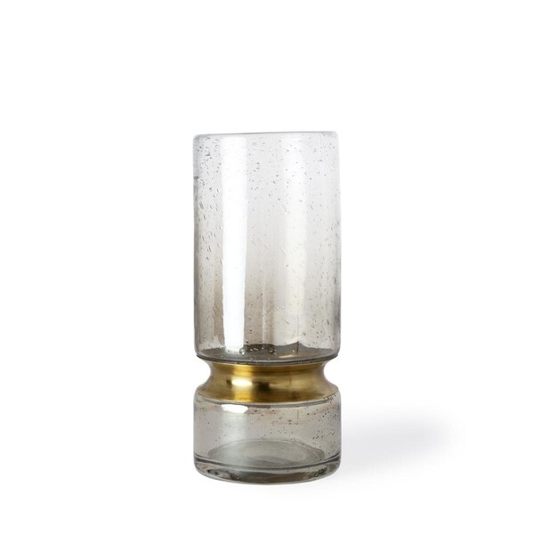 Palacedesigns 11 in. Smoked Bubble Glass Gold Accent Vase - PA3096330