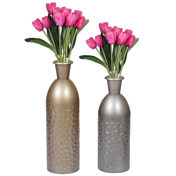 Uniquewise Modern Decorative Iron Hammered Tabletop Centerpiece Flower Vase, PK 2 - QI004129.2