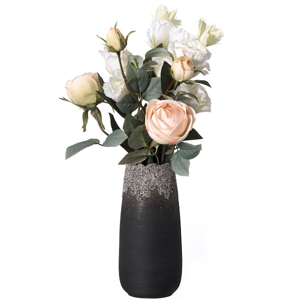 Uniquewise Contemporary Black Table Vase with Dripping Crystal Look and Scalloped Opening Design, 8 Inch - QI004358.M
