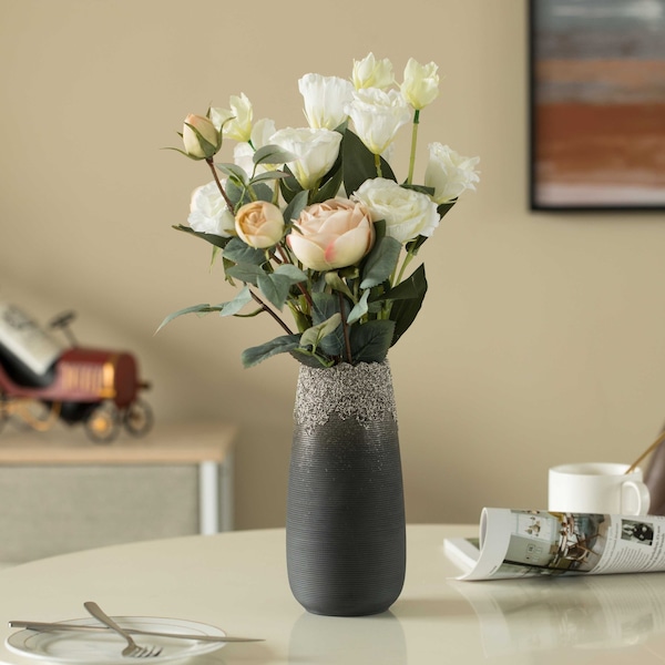 Uniquewise Contemporary Black Table Vase with Dripping Crystal Look and Scalloped Opening Design, 8 Inch - QI004358.M