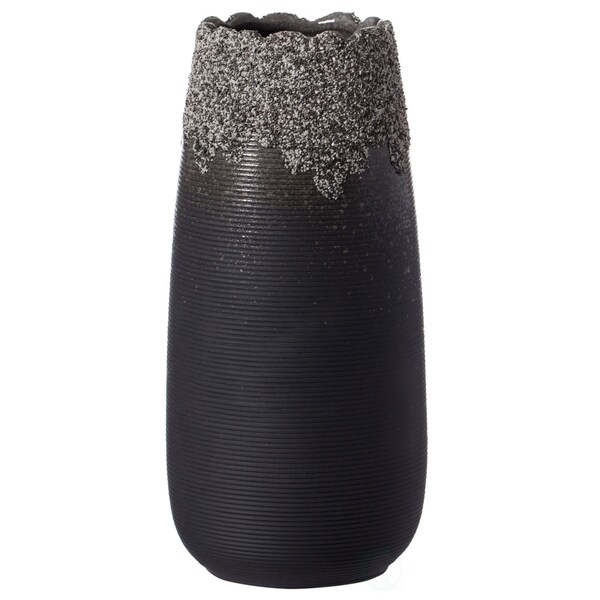 Uniquewise Contemporary Black Table Vase with Dripping Crystal Look and Scalloped Opening Design, 8 Inch - QI004358.M