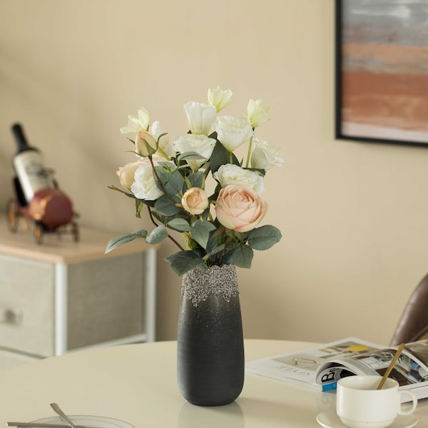 Uniquewise Contemporary Black Table Vase with Dripping Crystal Look and Scalloped Opening Design, 8 Inch - QI004358.M