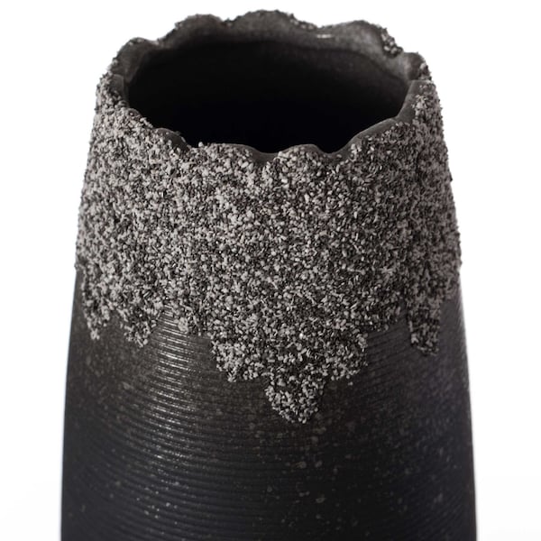 Uniquewise Contemporary Black Table Vase with Dripping Crystal Look and Scalloped Opening Design, 8 Inch - QI004358.M
