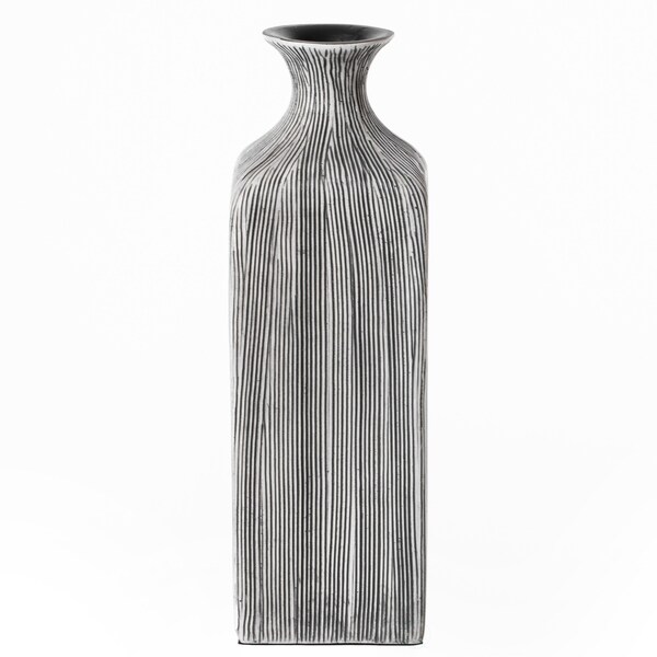 Uniquewise Contemporary Decorative Square Table Flower Vase with Gray Striped Design, 8 Inch - QI004176.S